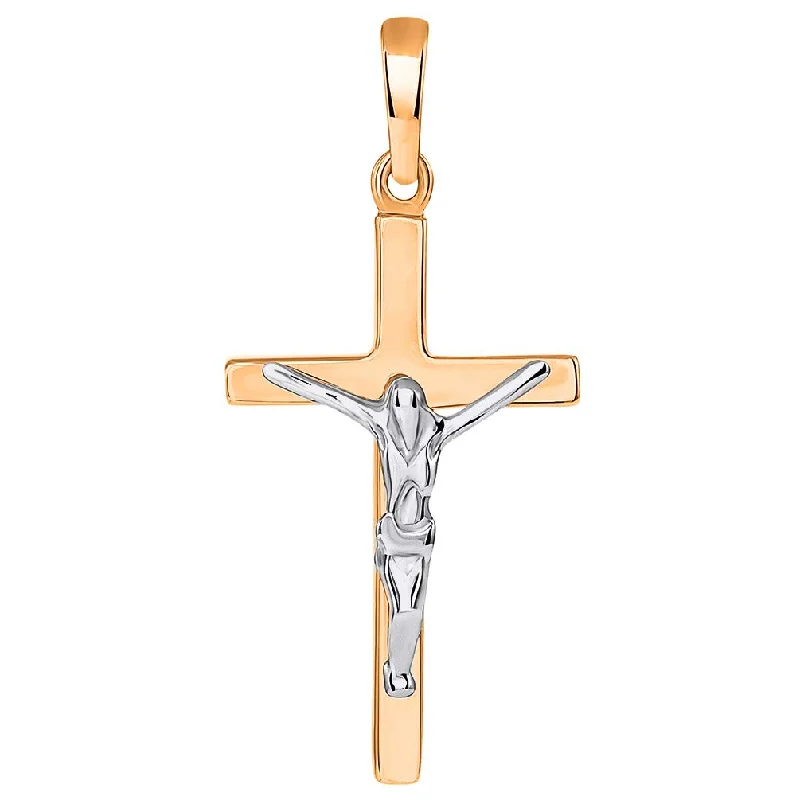 women silver chain necklaces -Solid 14K Rose Gold and White Gold Simple Cross Jesus Crucifix Charm Pendant