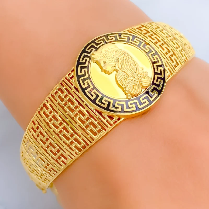 women personalized bracelets -Distinct Draped 21K Gold Cameo Flexi Bangle Bracelet