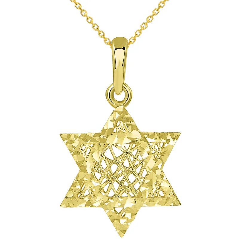 women fancy necklaces -14k Yellow Gold Textured 3D Jewish Star of David Pendant Necklace