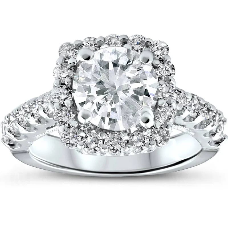 women halo engagement ring sets -3 ct Diamond Cushion Halo Engagement Ring 14k White Gold Enhanced