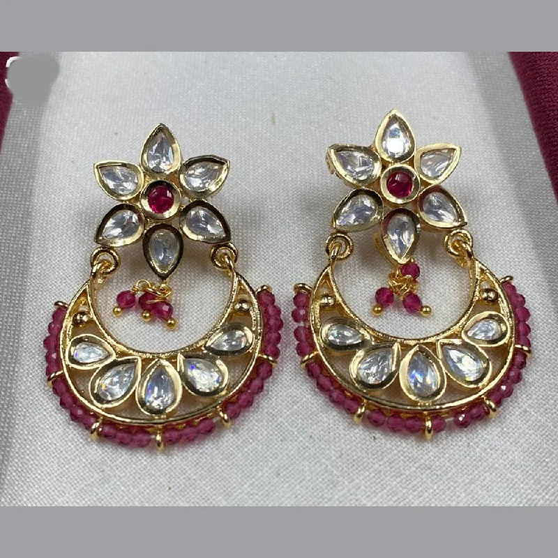 women statement drop earrings -Royal Kundan Jewellery Gold Plated Polki Kundan And Pearls Dangler Earrings