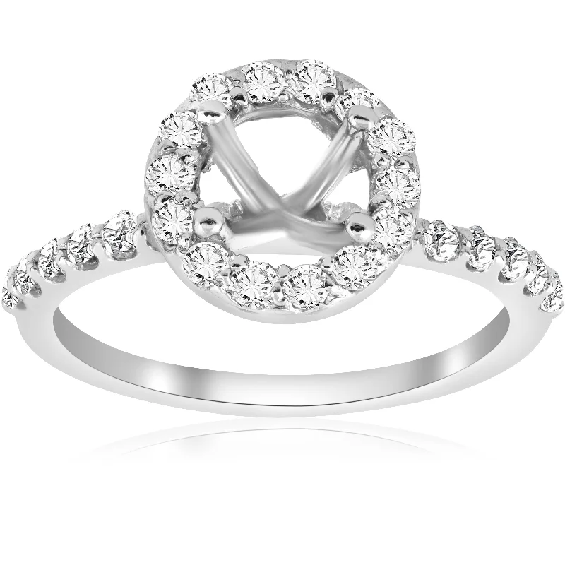 women custom designed engagement rings -1/2ct Diamond Halo Engagement Ring Setting 14K White Gold