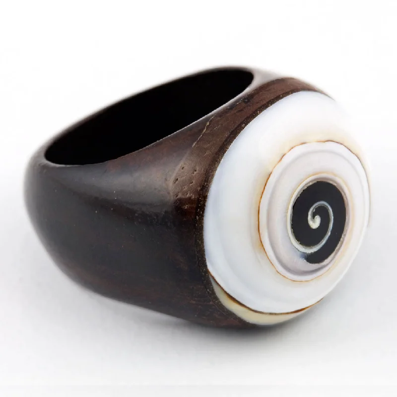 women men’s wedding rings -Wooden Ring - Spiral Shell