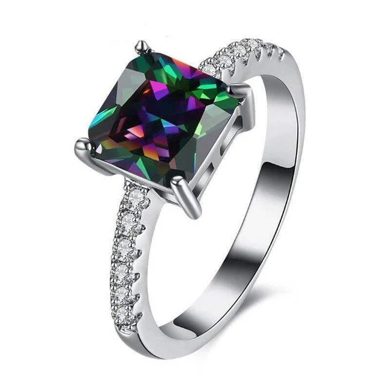 women eternity bands wedding rings -Princess Cut Mystic Topaz Ring