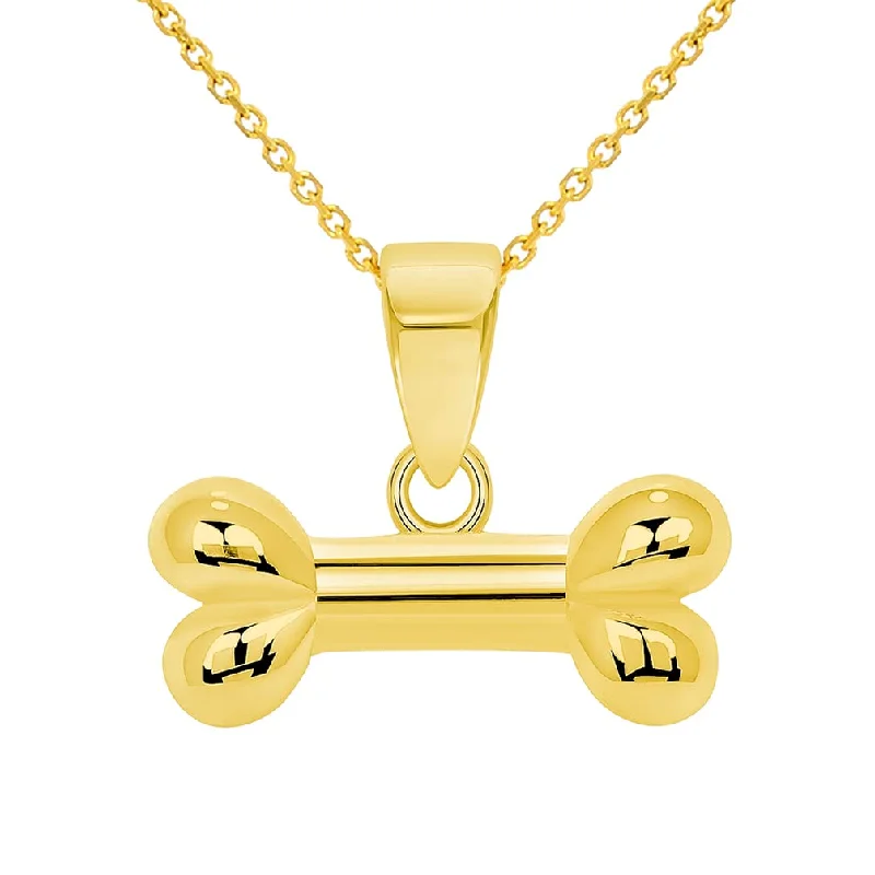 women gemstone drop pendant necklaces -14k Yellow Gold Horizontal Mini Dog Bone Charm Pendant with Rolo Cable, Curb, or Figaro Chain Necklaces