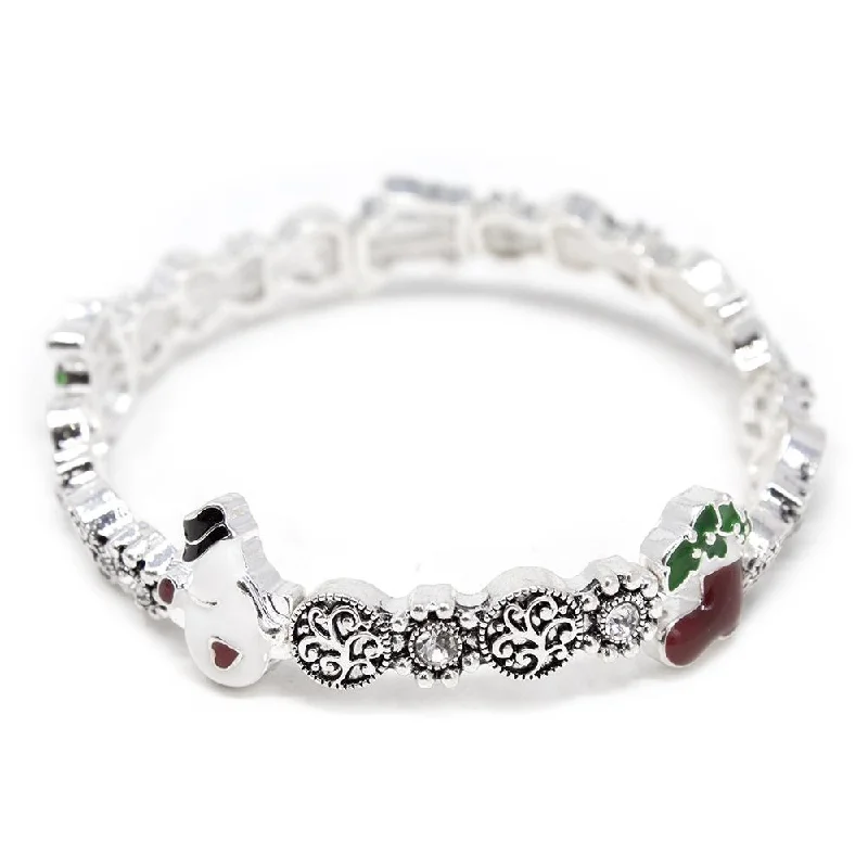 women vintage bangles -Enamel Christmas Stretch Bracelet Antique Silver