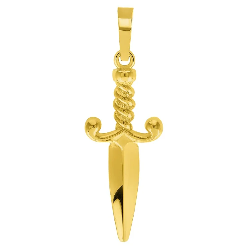 women long pendant necklaces -Solid 14k Yellow Gold 3D Dagger Knife Pendant