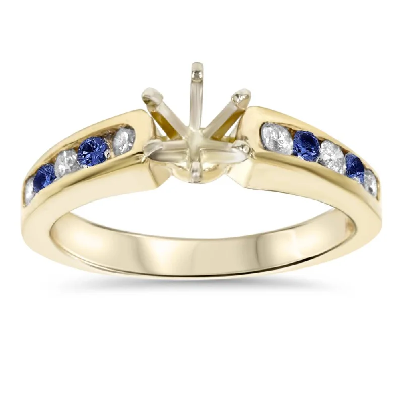 women engagement rings with emeralds -1/2CT Blue Sapphire & Diamond Engagement Ring Setting 14K Yellow Gold