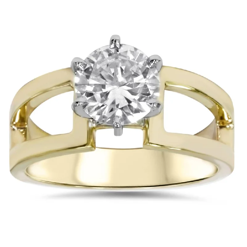 women floral engagement rings -2ct Round Solitaire Engagement Ring 14K Yellow Gold