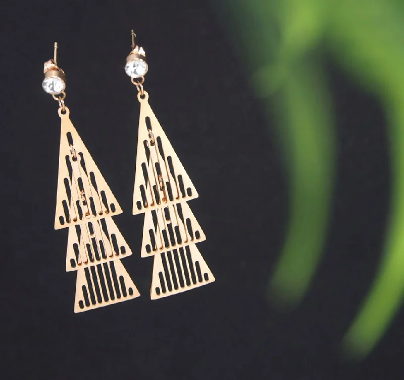 women colorful earrings -Tarohi Jewels Stainless Steel Rosegold Plated Three Pyramid Shaped Earring-STNER 2713