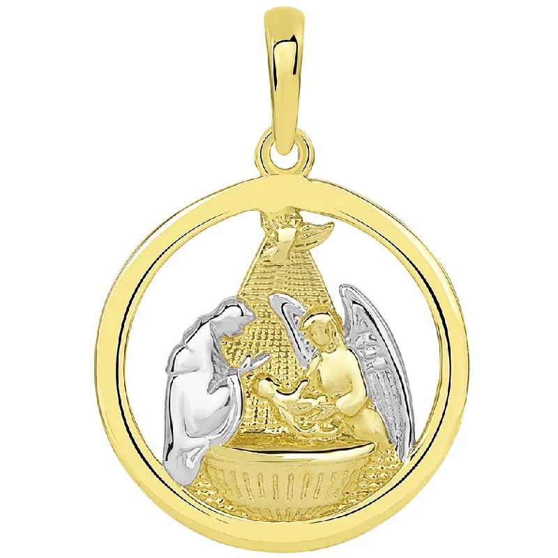 women trendy necklaces -14k Yellow Gold Polished Two Tone Open Round Holy Spirit Baptism Christening Pendant