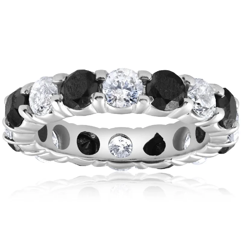 women luxury halo engagement rings -5ct Black & White Diamond Eternity Ring 14K White Gold