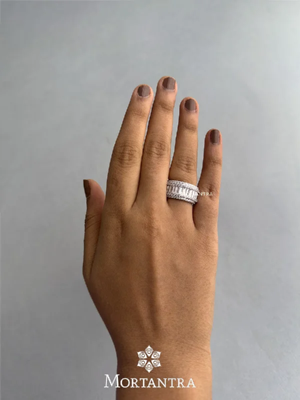 women custom engraved rings -White Color Silver Plated Faux Diamond Ring - CZRNG75