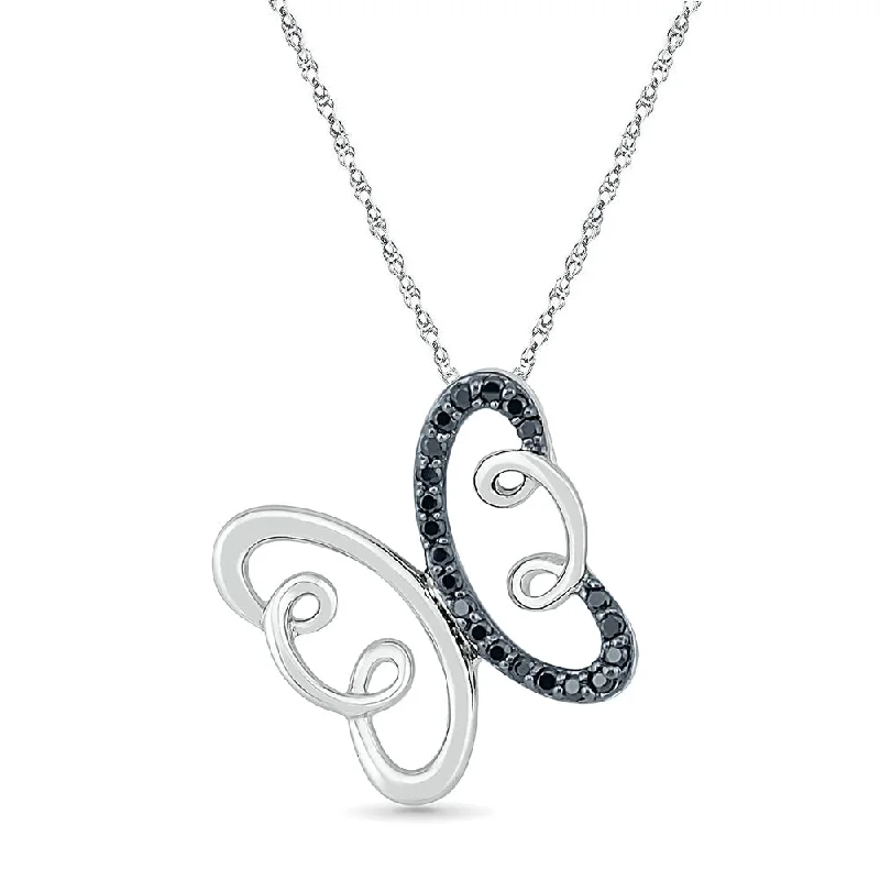 women engagement necklaces -Black Diamond Butterfly Necklace, Silver or White Gold