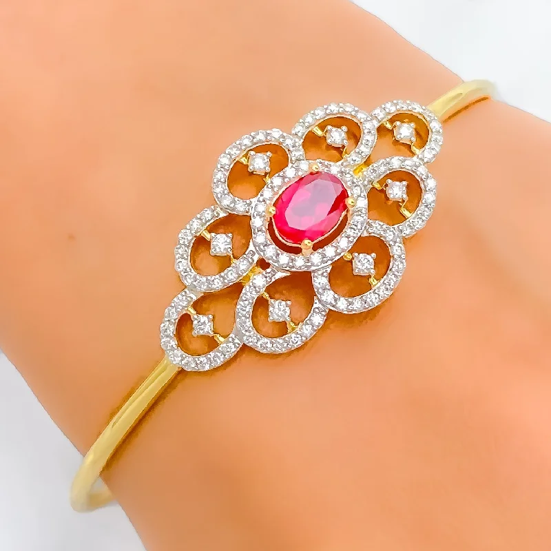 women stackable bracelets -Elegant Floral Diamond + 18k Gold Bangle Bracelet