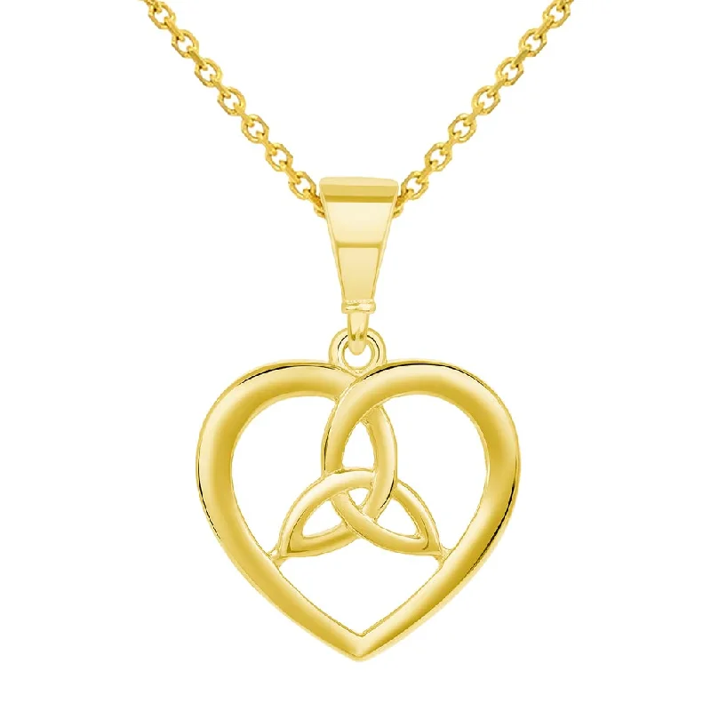 women adjustable necklaces -14k Yellow Gold Heart with Trinity Celtic Triquetra Love Knot Pendant Necklace