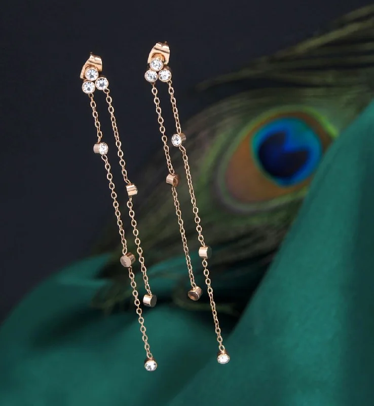 women custom earrings -Tarohi Jewels Stainless Steel Rosegold Plated Long Chain Earring-STNER 2696