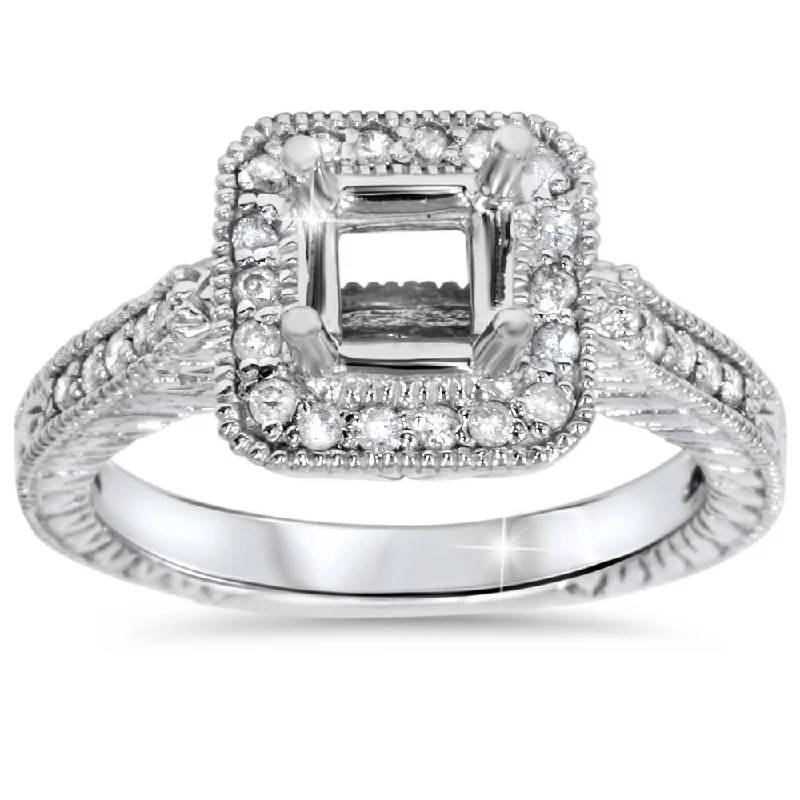 women vintage diamond engagement rings -1/3ct Vintage Princess Cut Engagement Ring Setting 14K White Gold