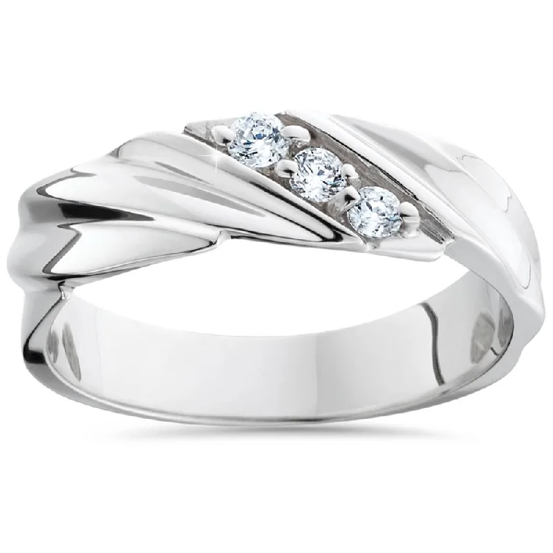 women men’s engagement rings -Three Stone Diamond 14K White Gold Wedding Ring