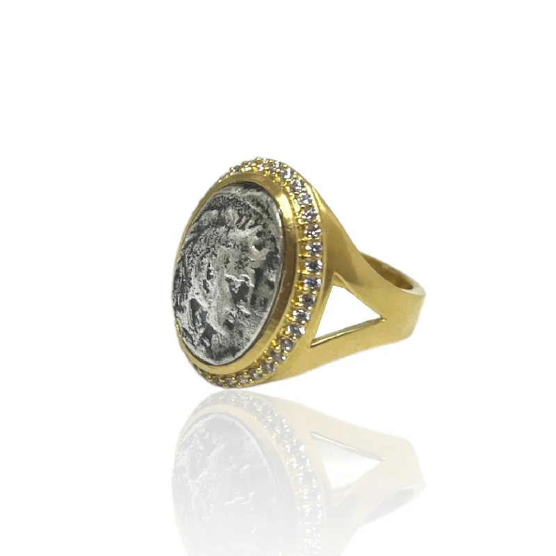 women gold engagement rings -MIXED METAL MONETA COIN RING