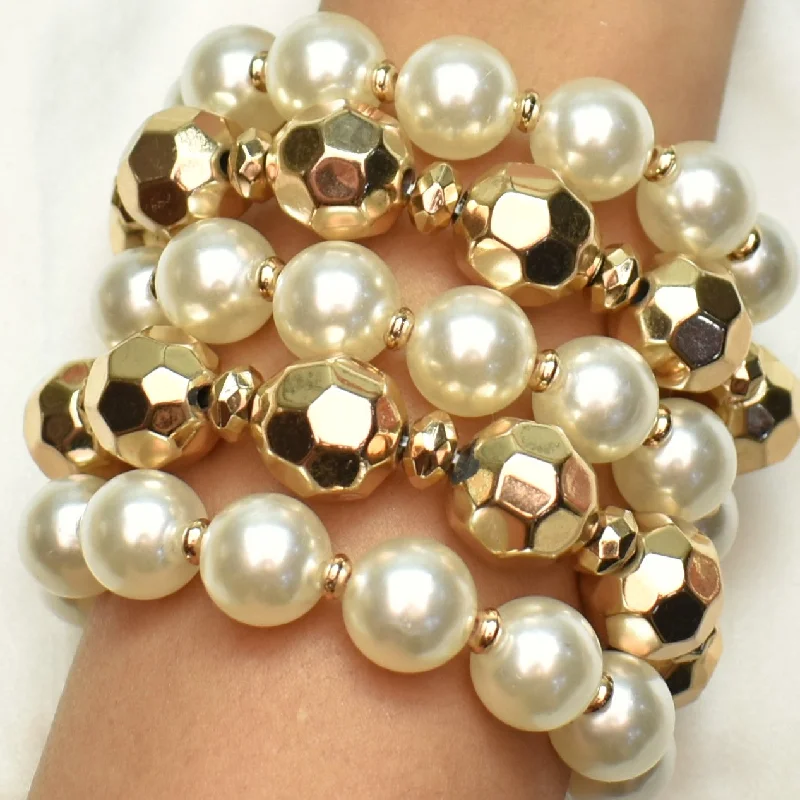 women gemstone bangles -TFC Golden Pearl Fusion Bracelet (Stack of 5)