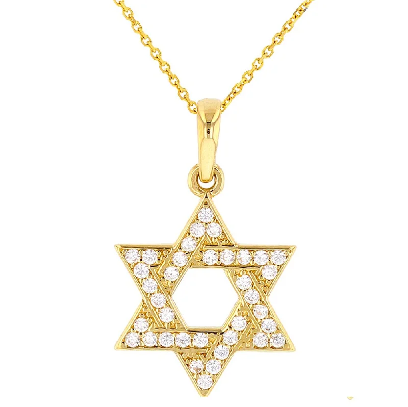 women anniversary necklaces -14K Gold Small Simple Jewish Star of David with Cubic Zirconia Charm Pendant