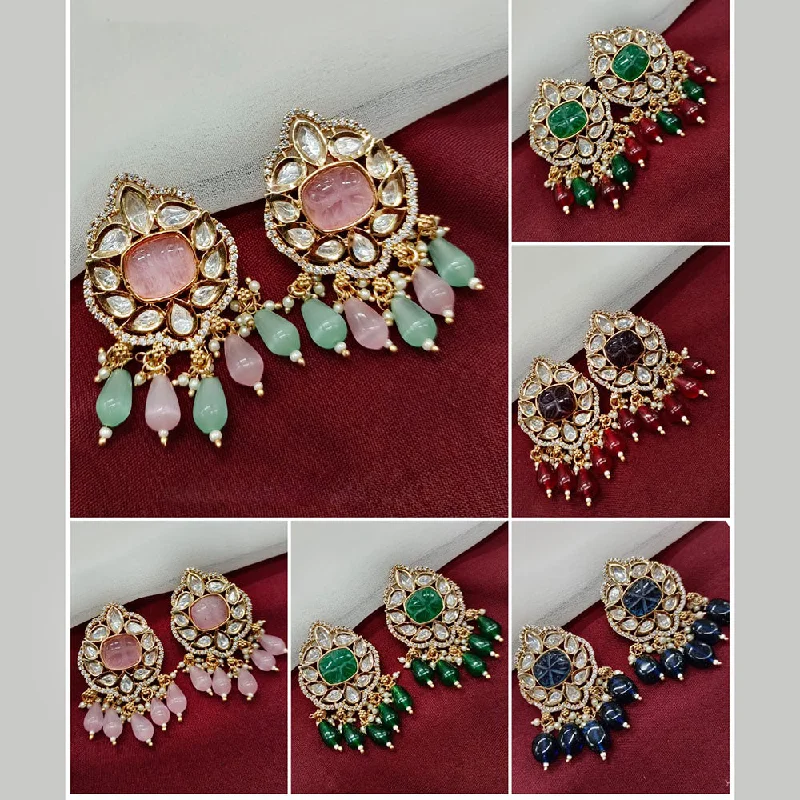 women personalized stud earrings -Amoliya Jewels Gold Plated Polki Kundan Stone And Beads Dangler Earrings