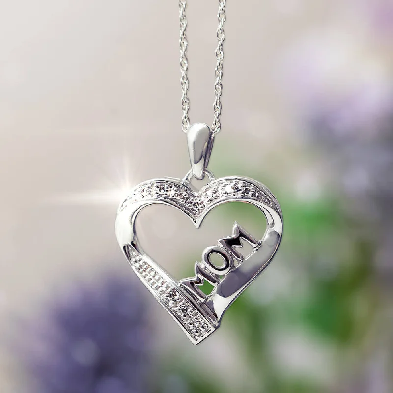 women diamond necklaces -Heart Mom Necklace Accented With Diamonds