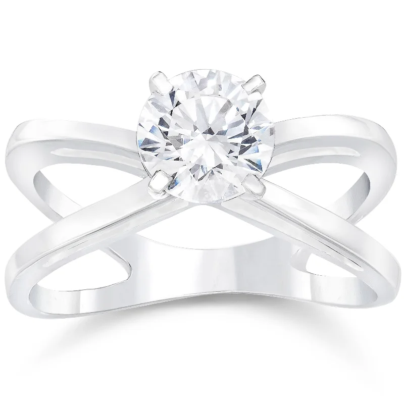 women custom engagement rings -1ct Round Cut Diamond Solitaire Engagement Ring 14k White Gold