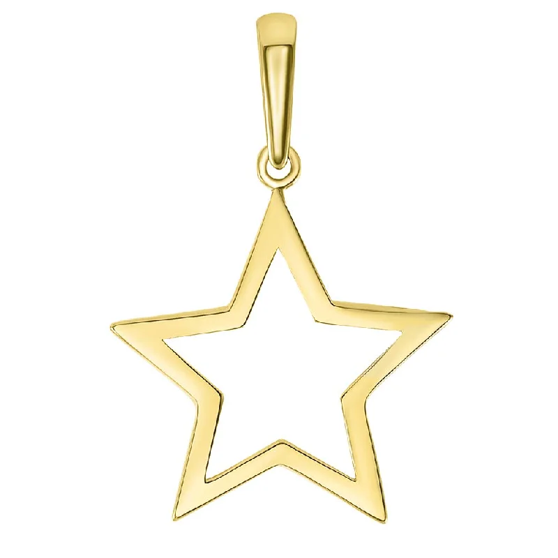 women fancy necklaces -14k Yellow Gold Simple Open Star Charm Pendant