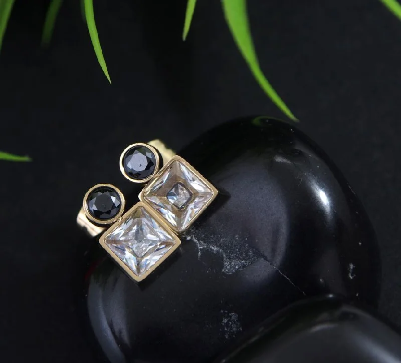 women diamond earrings -Tarohi Jewels Stainless Steel Gold Plated Square Shaped Earring- STNER 2737