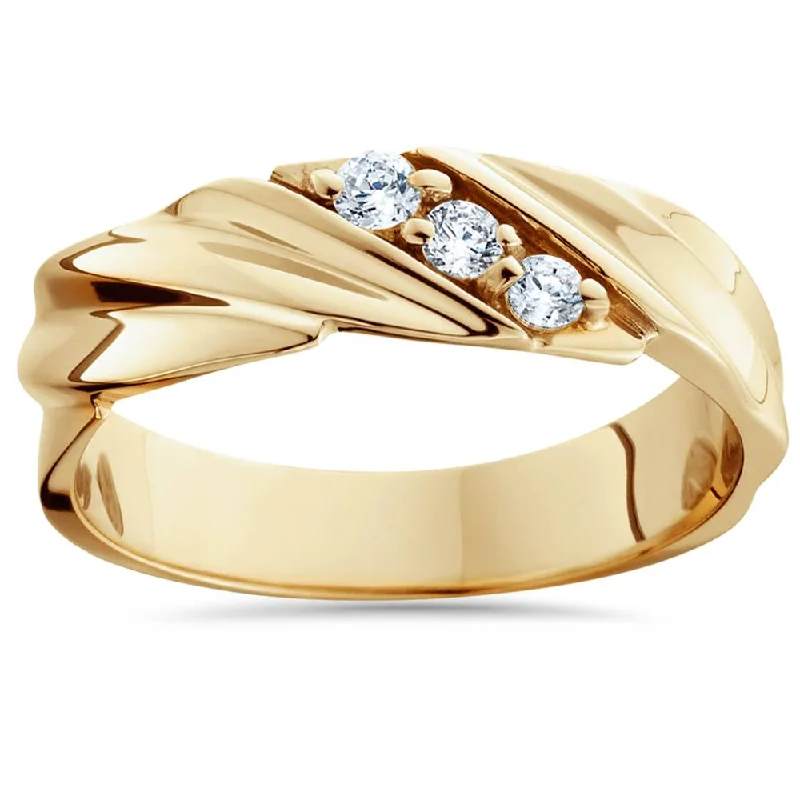 women custom engraved engagement rings -1/10ct Diamond 14K Yellow Gold Mens Wedding Ring