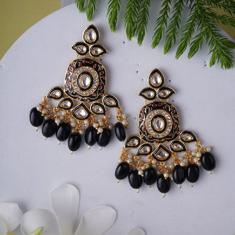 women pearl earrings -Shagna Gold Plated Meenakari And Pearls Dangler Earrings