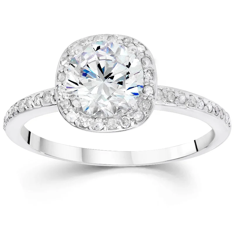 women birthstone engagement rings -5/8ct Cushion Halo Diamond Engagement Ring 14K White Gold