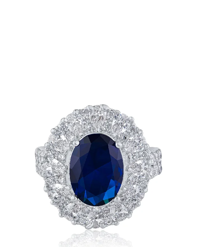 women gemstone rings -Oval Blue Sapphire Ring