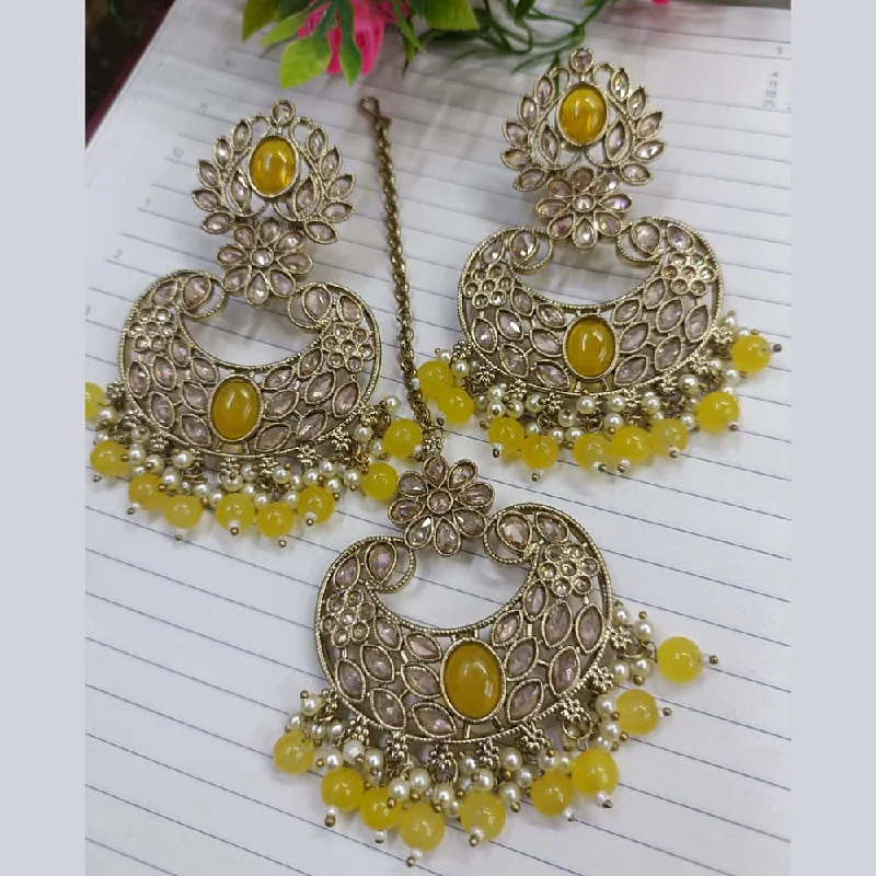 women engraved earrings -Exotica Collection Gold Plated Crystal Stone Earring With Mangtikka