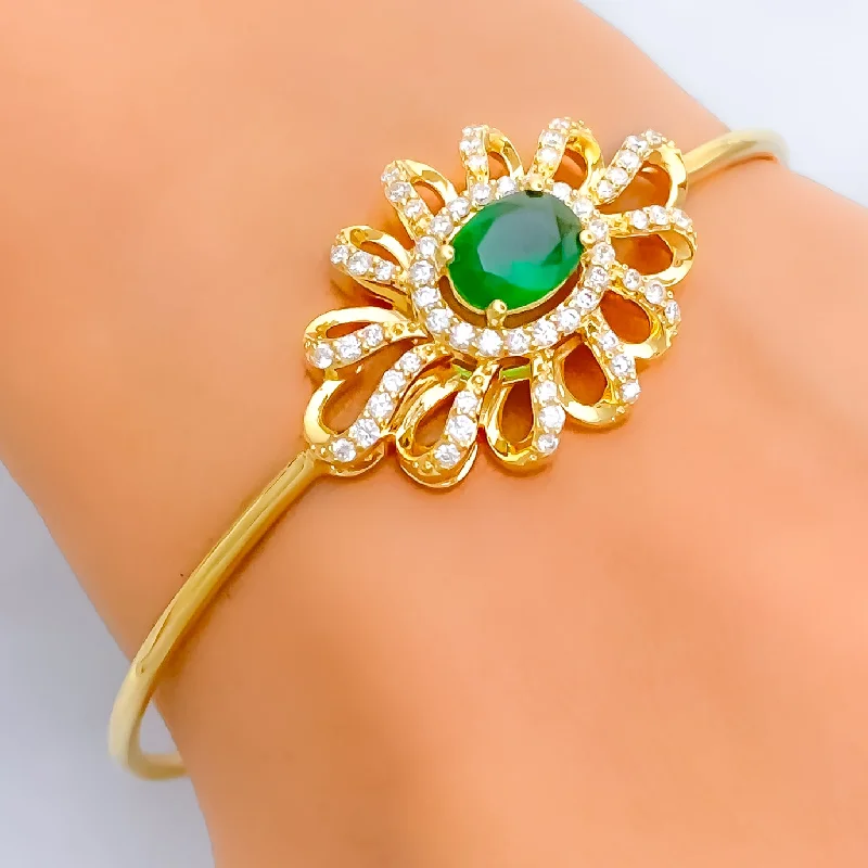 women bangles -Lustrous Floral Diamond + 18k Gold Bangle Bracelet