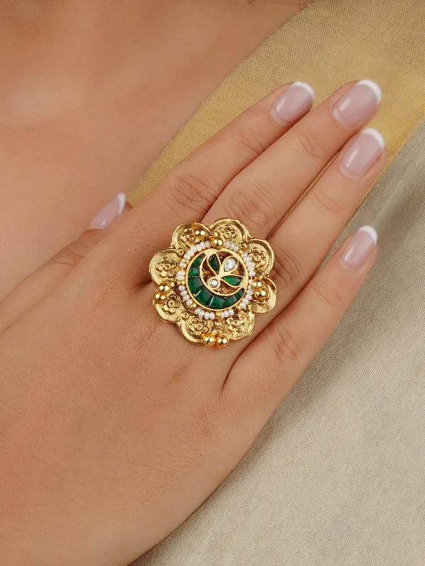 women stack rings -Green Color Gold Plated Mishr Ring - MR-RNG57GR