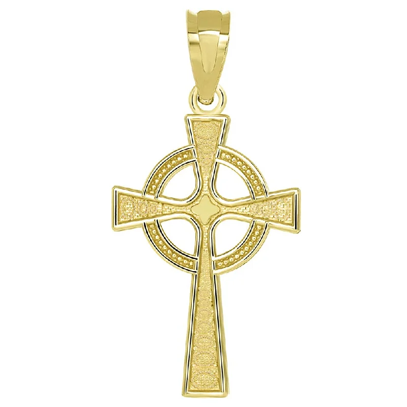 women zodiac necklaces -14k Yellow Gold Celtic Cross with Eternity Circle Pendant