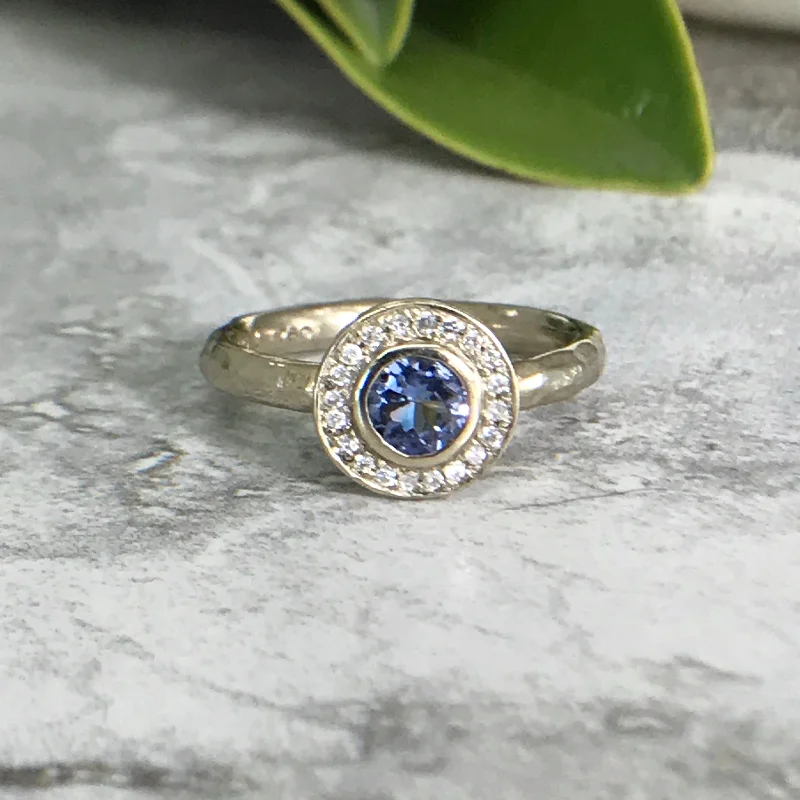 women pear-shaped rings -Tanzanite Halo Ring