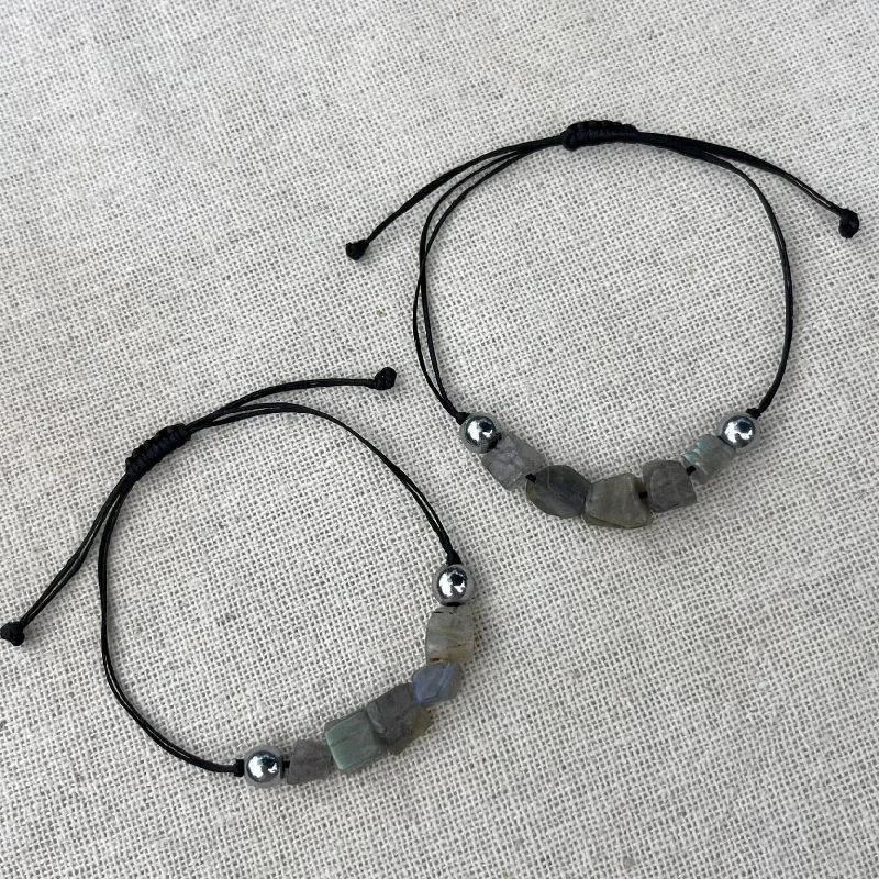 women custom charm bracelets -Labradorite & Hematite Cord Bracelet