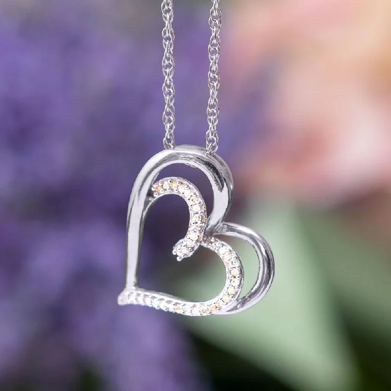 women heart necklaces -Diamond Double Heart Pendant Necklace