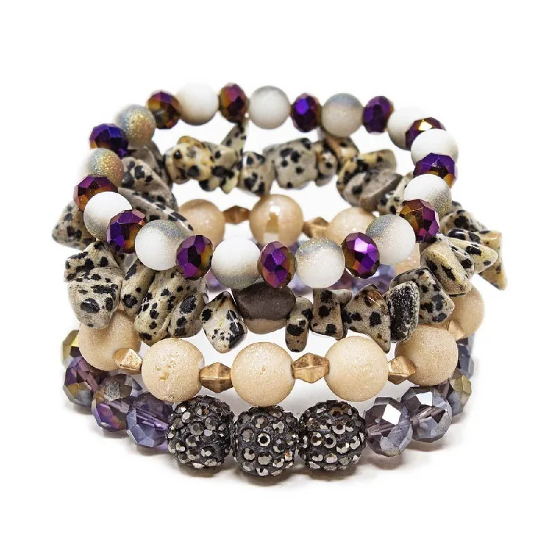 women leather bracelets -Multi Beaded Stretch Bracelets Set of Four Zebra