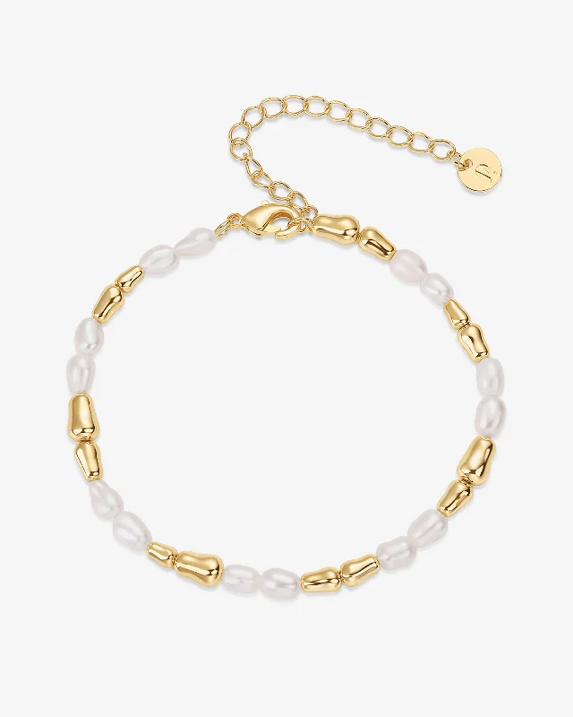 women gold bangles set -Bead and Freshwater Pearl Bracelet