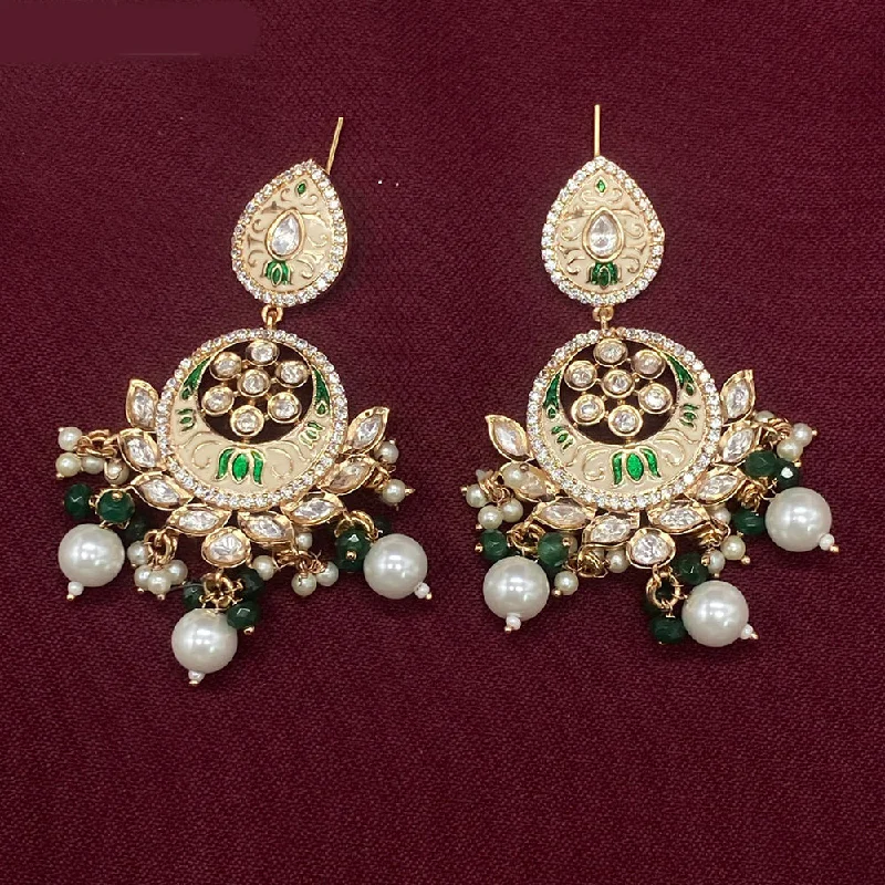 women statement gemstone earrings -Amoliya Jewels Gold Plated Polki Kundan And Meenakari Dangler Earrings