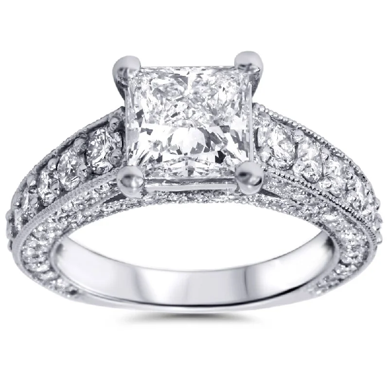 women diamond engagement rings -3 3/4ct Princess Cut Diamond Engagement Ring 14K White Gold