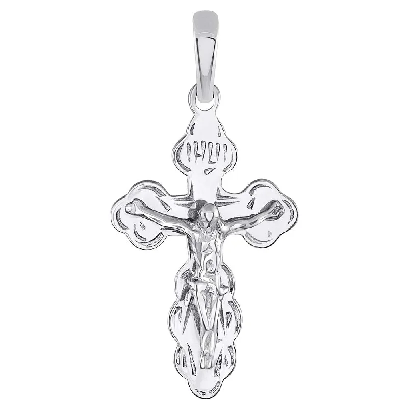 women gemstone necklaces -Solid 14k White Gold Eastern Orthodox Cross Save and Protect Crucifix Pendant