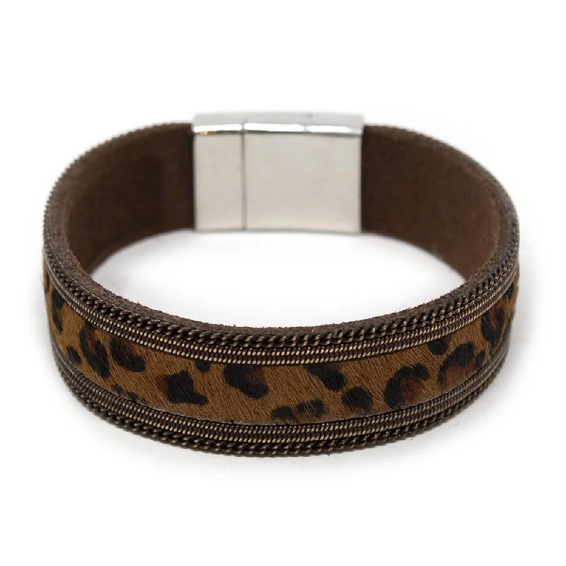 women wedding bangles -Brown Animal Print Leather Bracelet