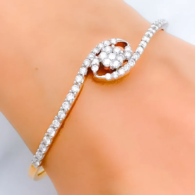 women large bangles -Lavish Flower Accented Diamond Bangle Bracelet