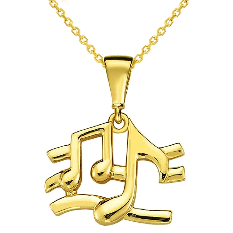 women heart-shaped necklaces -Solid 14k Yellow Gold Mini Musical Notes Charm Music Symbol Pendant Necklace